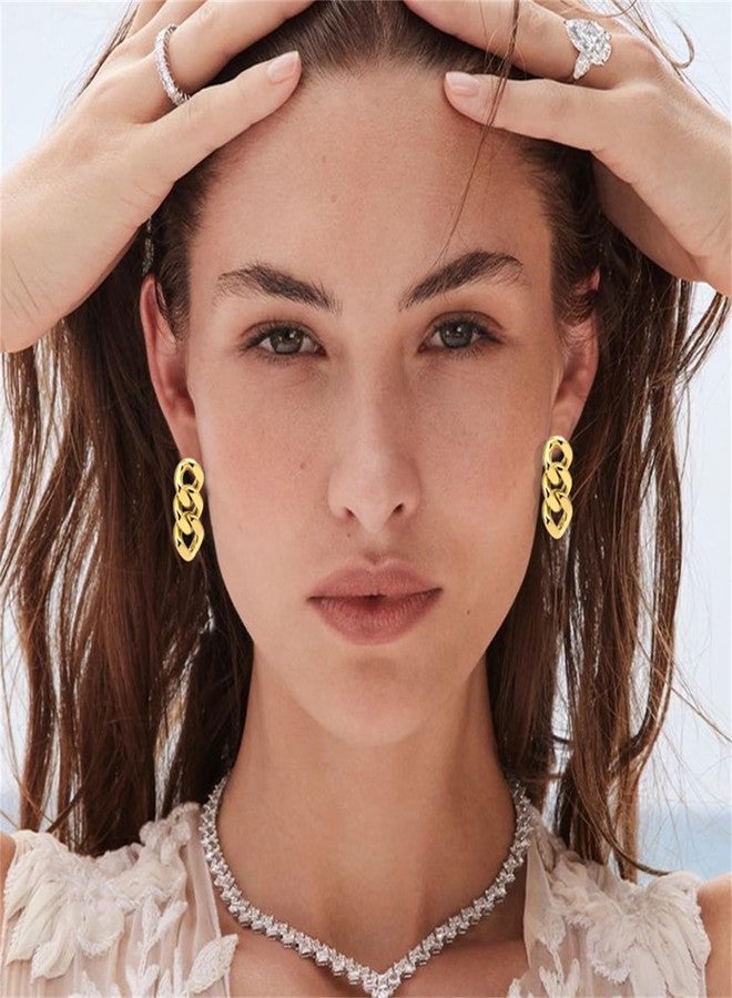 WCRAZYE Gold Chain Link Earrings for Women Fashion Paperclip Chain Link Earrings Cubic Zirconia Geometric Round Link Chain Earrings (Gold) - Image 4